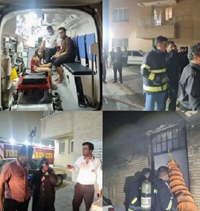 اطفای حریق مجتمع مسکونی و نجات ۵ محبوس توسط آتش‌نشانان کرمانی