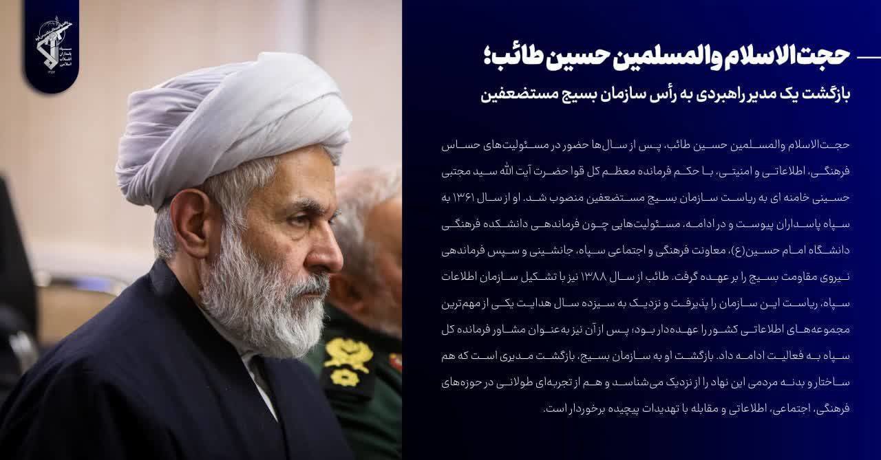 انتصاب حجت‌الاسلام والمسلمین حسین طائب به سِمت رئیس سازمان بسیج مستضعفین سپاه پاسداران