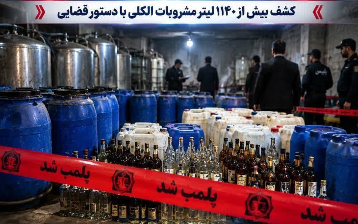 کشف و ضبط ۱۱۴۰ لیتر مشروبات الکلی در یکی از مناطق اهواز